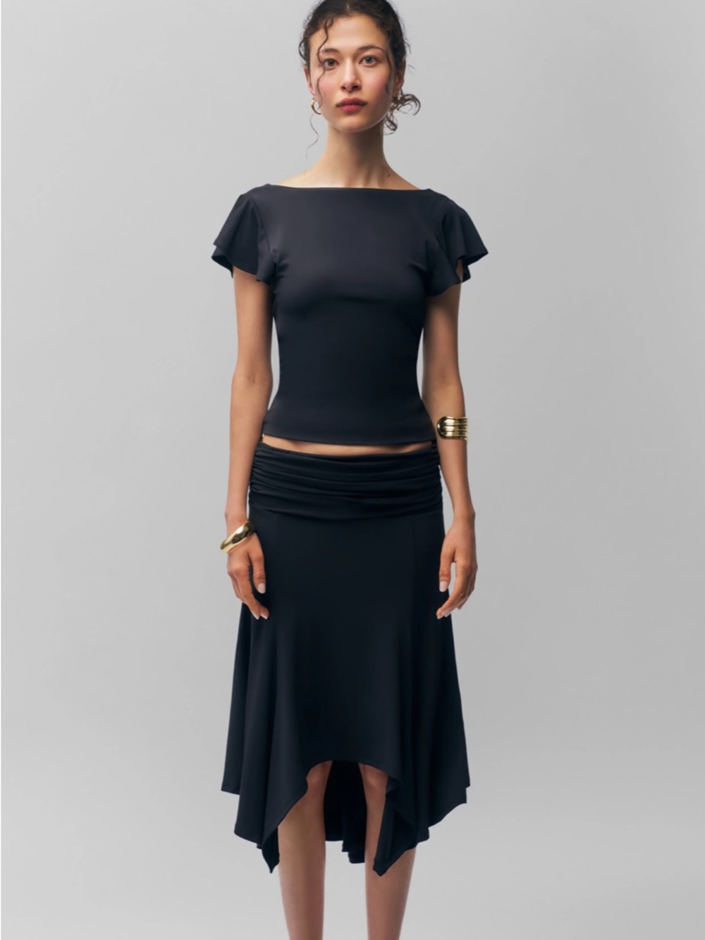 Danielle Guizio Black Asymmetric High-Low Skirt